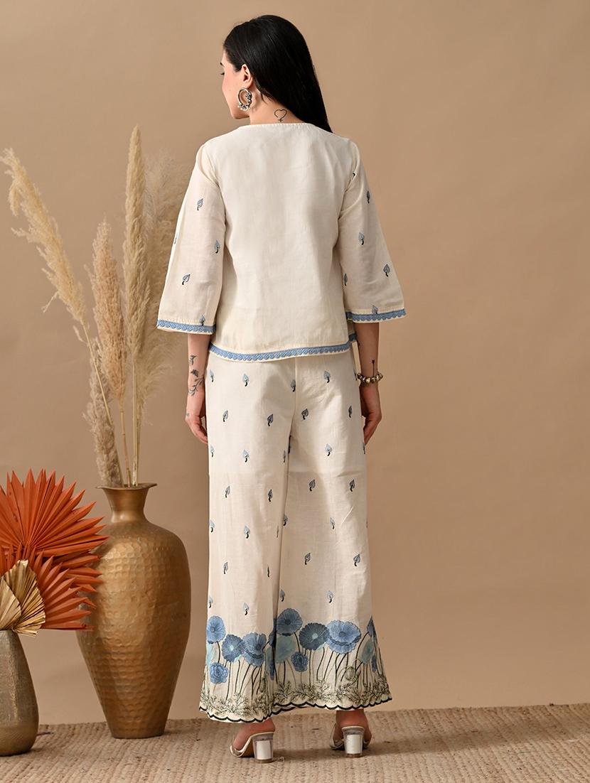 women embroidered top and trouser co-ord set - 22017595 - Standard Image - 3