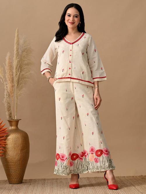 women embroidered top and trouser co-ord set - 22017596 - Standard Image - 0