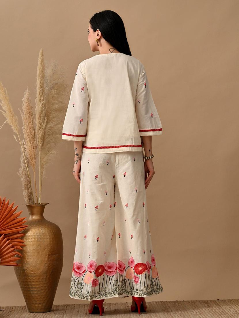 women embroidered top and trouser co-ord set - 22017596 - Standard Image - 3