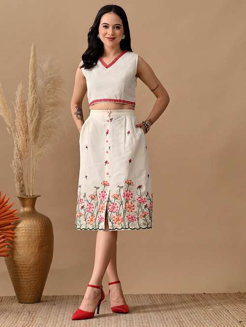 women embroidered top and skirt co-ord set - 22017598 - Standard Image - 0