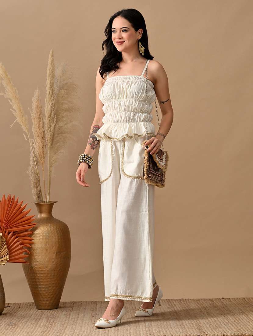 women solid top and trouser co-ord set - 22017601 - Zoom Image - 0
