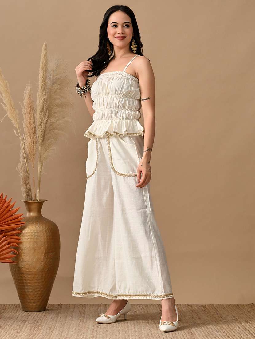women solid top and trouser co-ord set - 22017601 - Standard Image - 3
