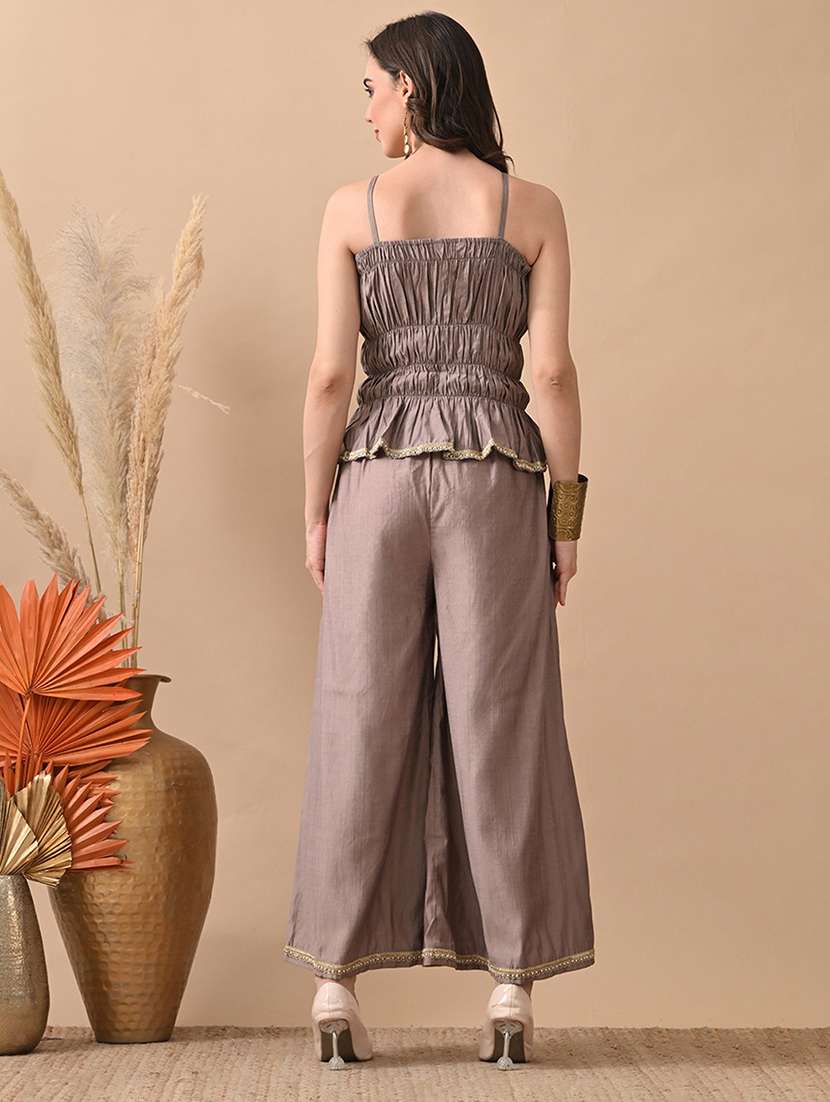 women solid top and trouser co-ord set - 22017603 - Standard Image - 3
