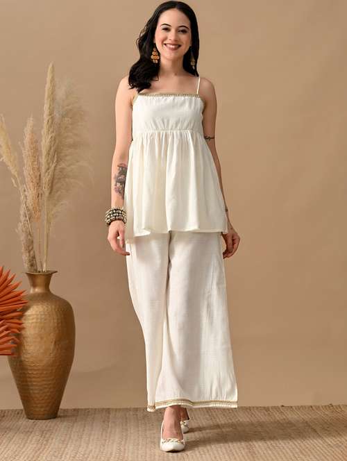 women solid top and trouser co-ord set - 22017604 - Standard Image - 0