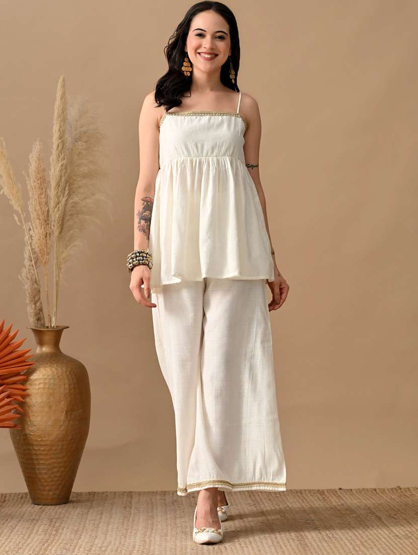 women solid top and trouser co-ord set - 22017604 - Zoom Image - 0