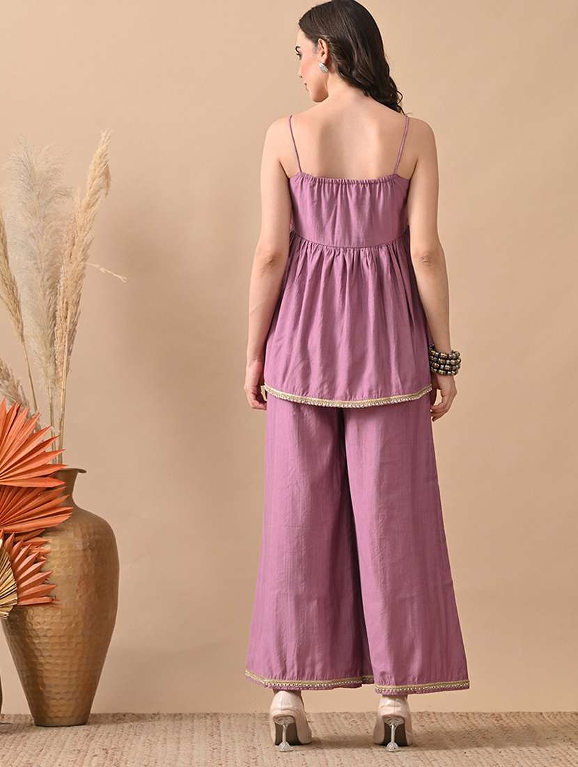 women solid  top and palazzo co-ord set - 22017605 -  Standard Image - 3
