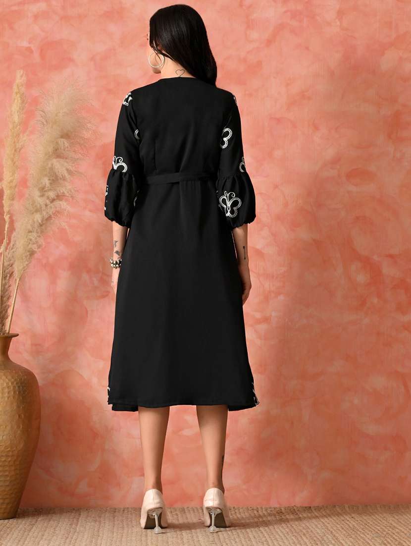 women embroidered puff sleeve fit & flare dress - 22017607 -  Standard Image - 3