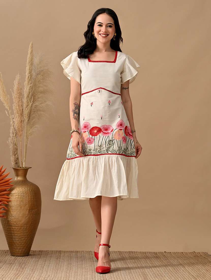 women embroidered flared sleeve tiered dress