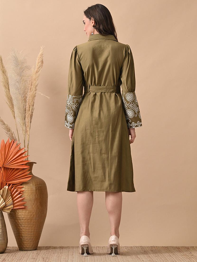 women embroidered long sleeve shirt dress - 22017615 - Standard Image - 3