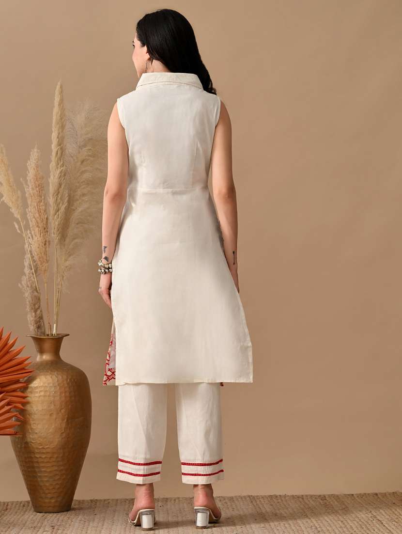 women embroidered sleeveless kurta and pant set - 22017617 - Standard Image - 3