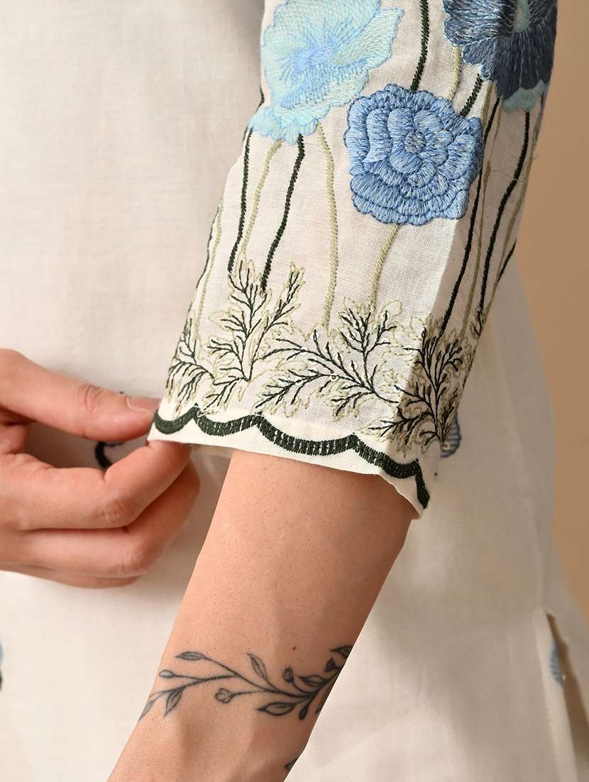 women embroidered three quarter sleeve kurta and pant set - 22017621 - Standard Image - 5