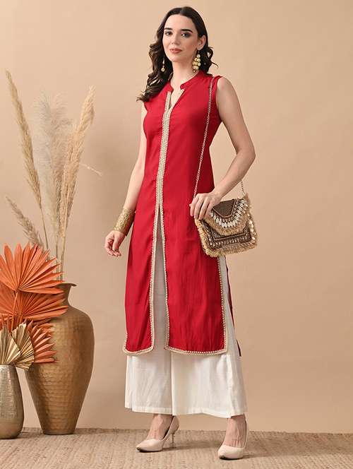women gotta worked sleeveless kurta and palazzo set - 22017627 -  Standard Image - 0