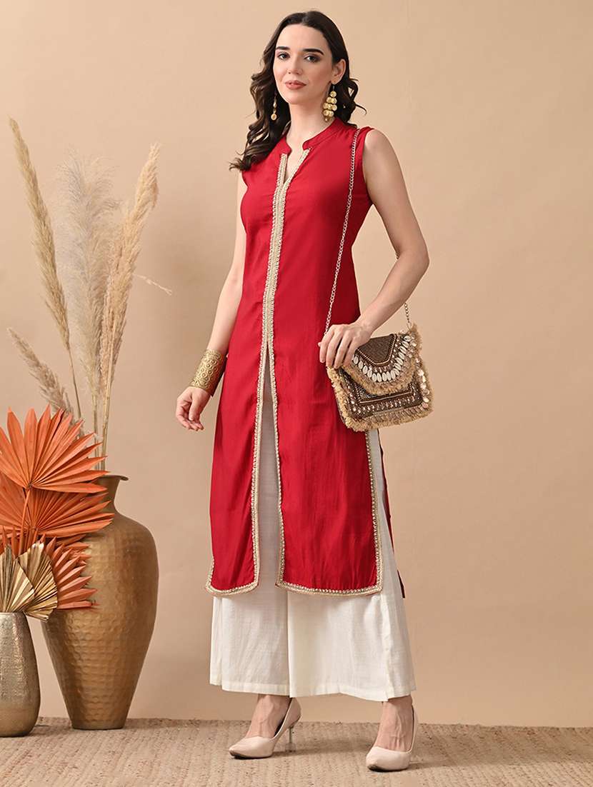 women gotta worked sleeveless kurta and palazzo set - 22017627 -  Zoom Image - 0