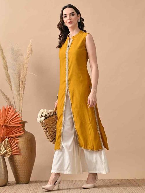 women gotta worked sleeveless kurta and palazzo set - 22017628 -  Standard Image - 0