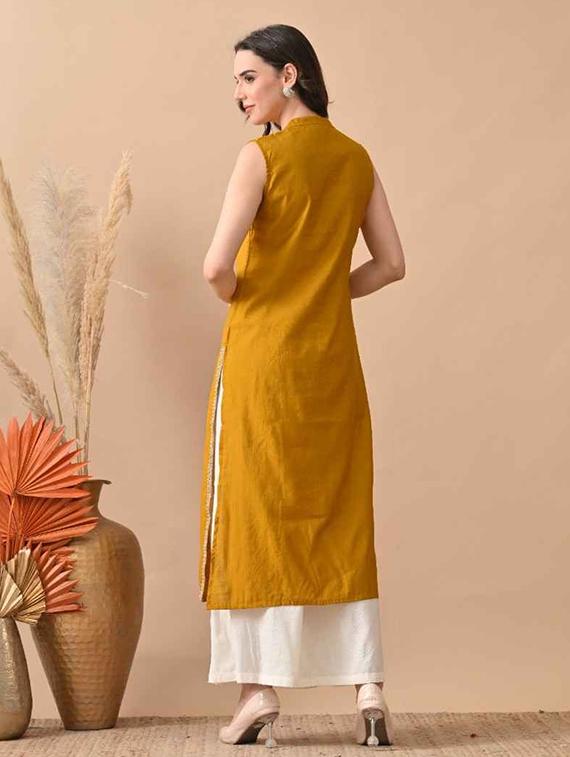 women gotta worked sleeveless kurta and palazzo set - 22017628 - Standard Image - 3