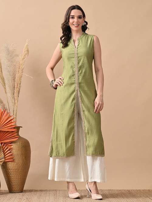 women gotta worked sleeveless kurta and palazzo set - 22017629 - Standard Image - 0