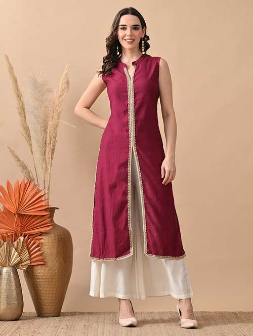 women gotta worked sleeveless kurta and palazzo set - 22017630 -  Standard Image - 0