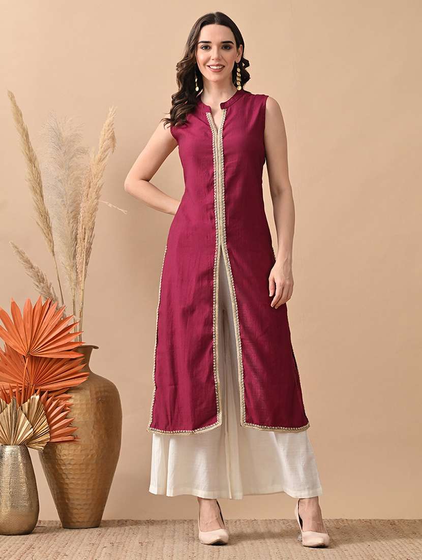 women gotta worked sleeveless kurta and palazzo set