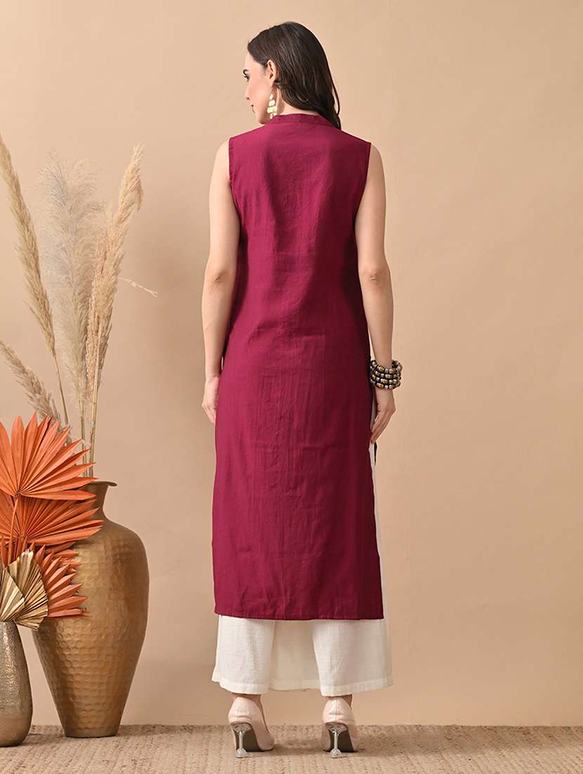 women gotta worked sleeveless kurta and palazzo set - 22017630 -  Standard Image - 3