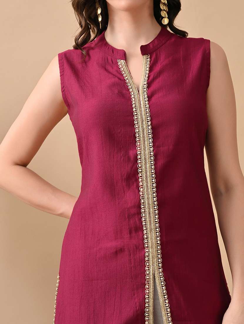 women gotta worked sleeveless kurta and palazzo set - 22017630 -  Standard Image - 5