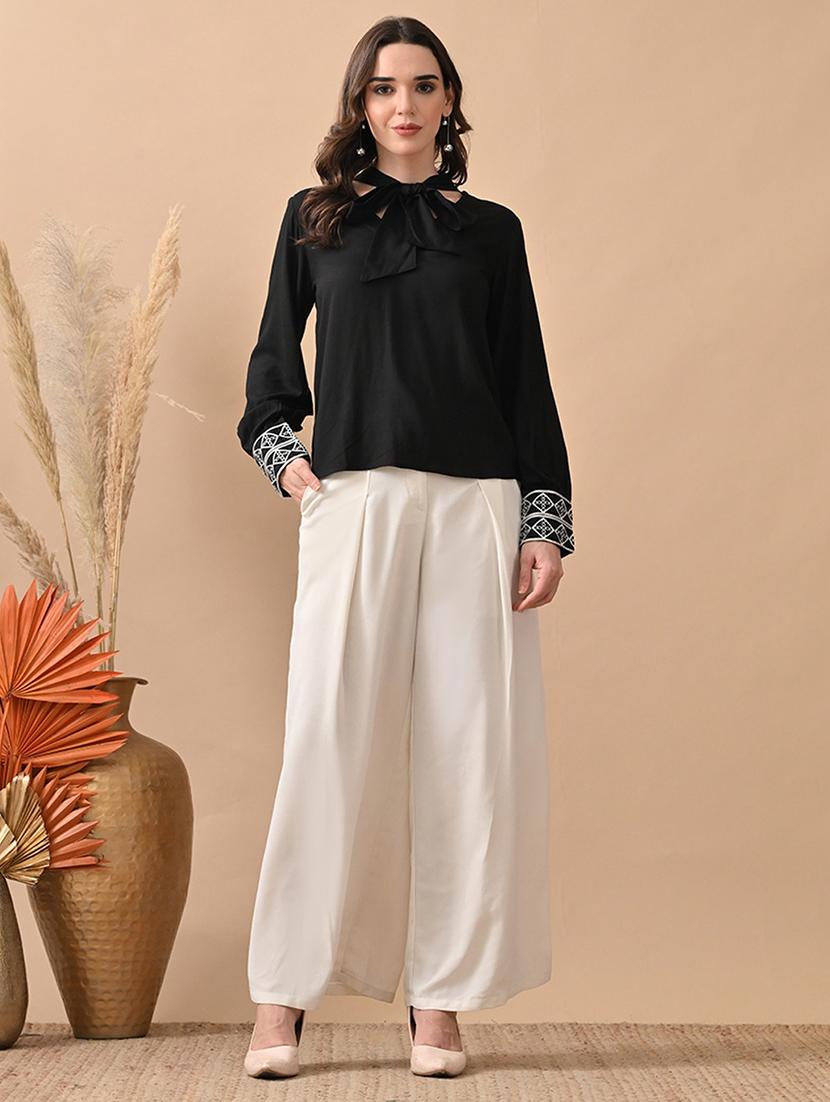 women black embroidered puff sleeve regular top - 22017633 - Standard Image - 3