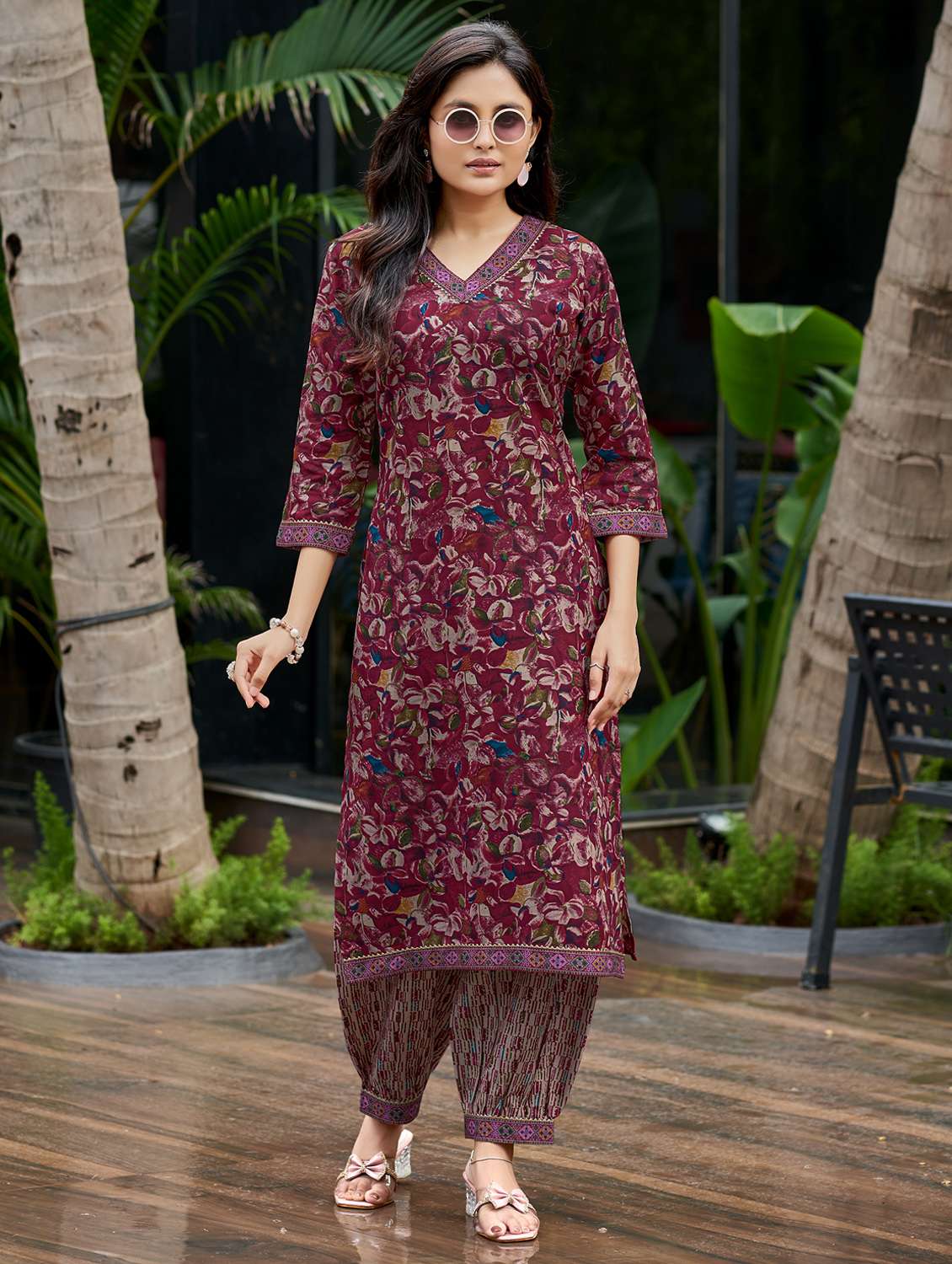 women printed three quarter sleeve kurta and salwar set - 22017847 -  Zoom Image - 0
