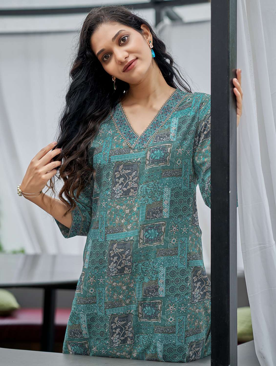 women printed three quarter sleeve kurta and salwar set - 22017848 -  Standard Image - 5