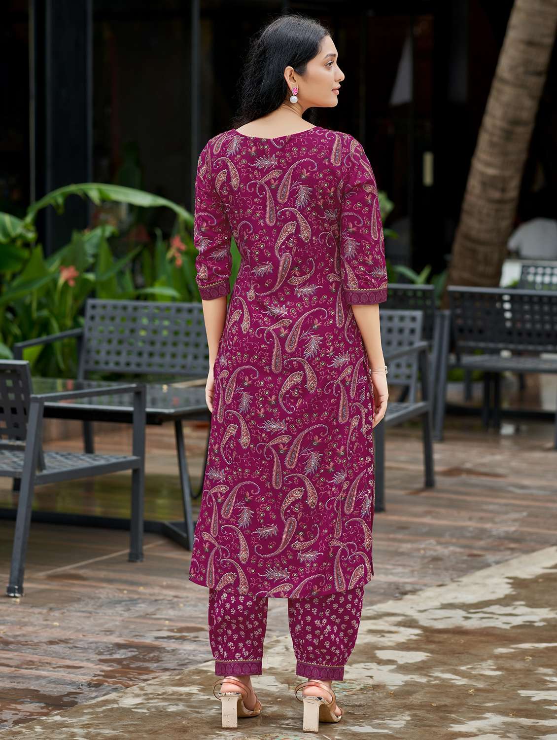 women printed three quarter sleeve kurta and salwar set - 22017850 -  Standard Image - 3