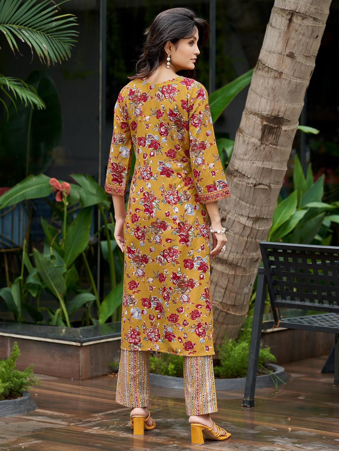 women printed three quarter sleeve kurta and salwar set - 22017852 - Standard Image - 3