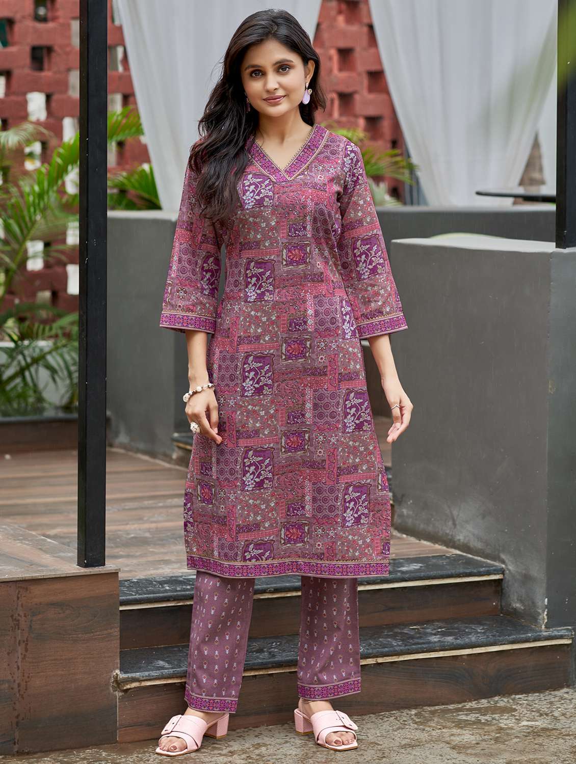 women printed three quarter sleeve kurta and salwar set - 22017854 -  Zoom Image - 0
