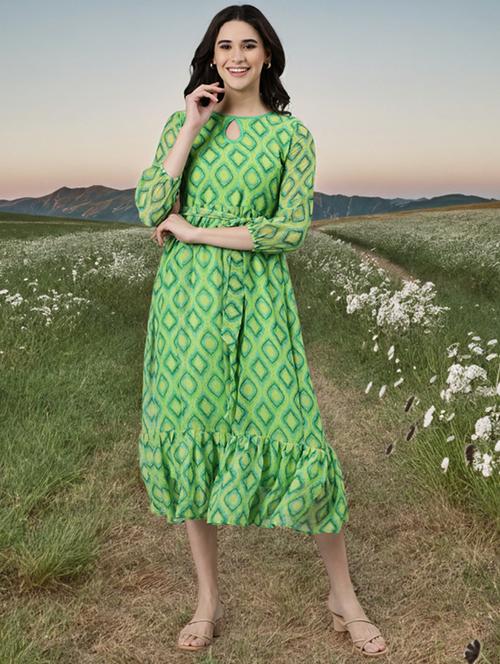 women printed puff sleeve tiered dress - 22017855 -  Standard Image - 0
