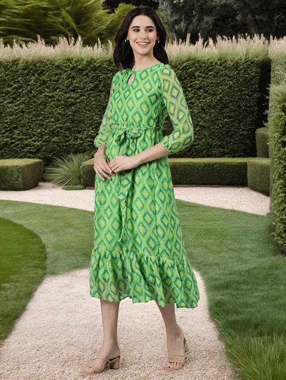 women printed puff sleeve tiered dress - 22017855 - Standard Image - 3