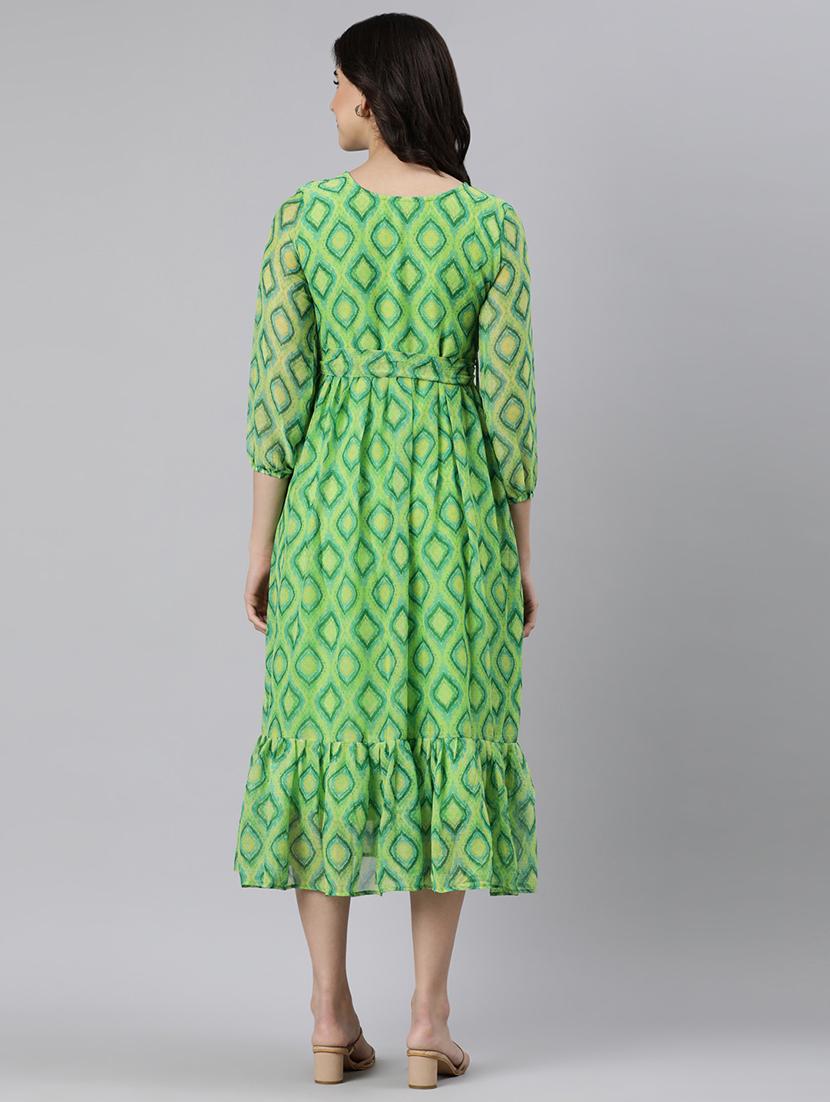 women printed puff sleeve tiered dress - 22017855 - Standard Image - 5