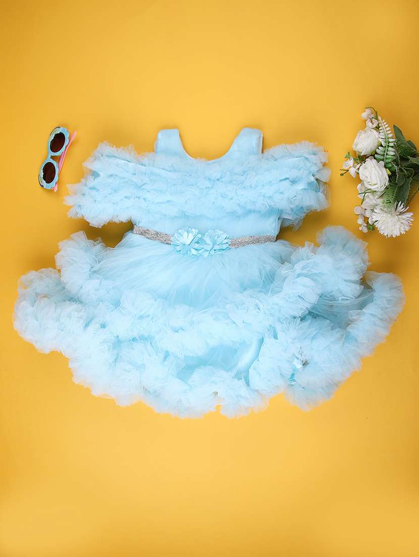 girls solid sleeveless ruffle dress