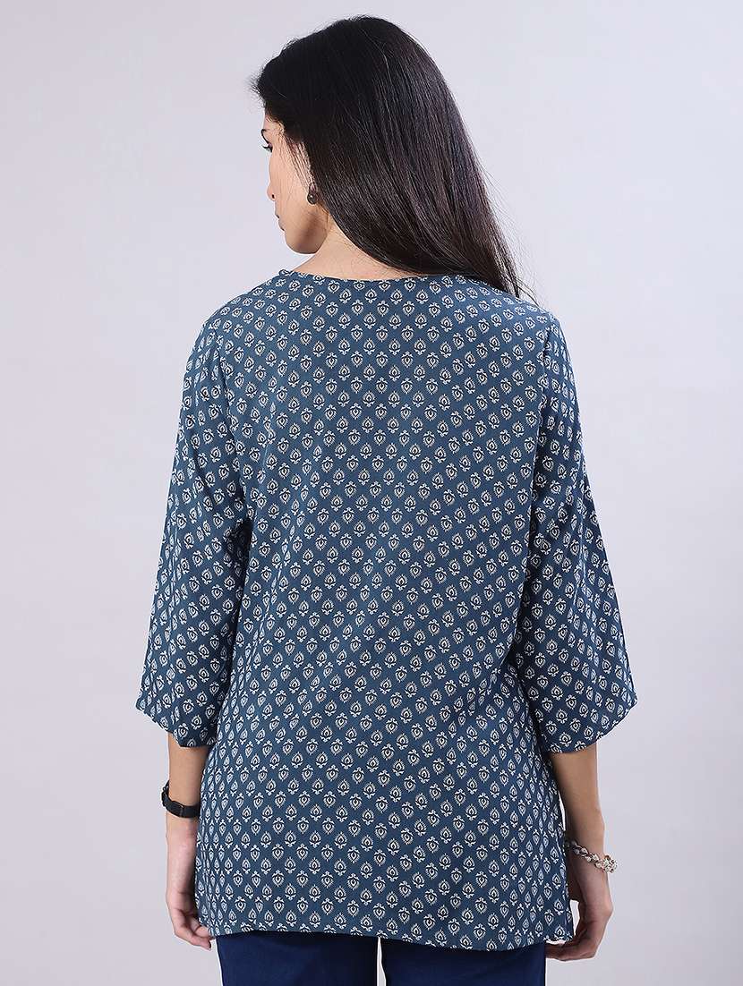 women printed three quarter sleeve straight kurti - 22017925 -  Standard Image - 3