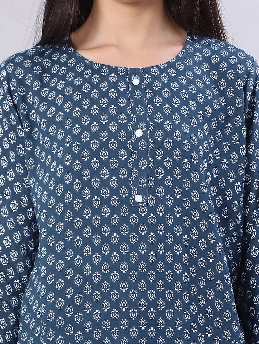 women printed three quarter sleeve straight kurti - 22017925 -  Standard Image - 5