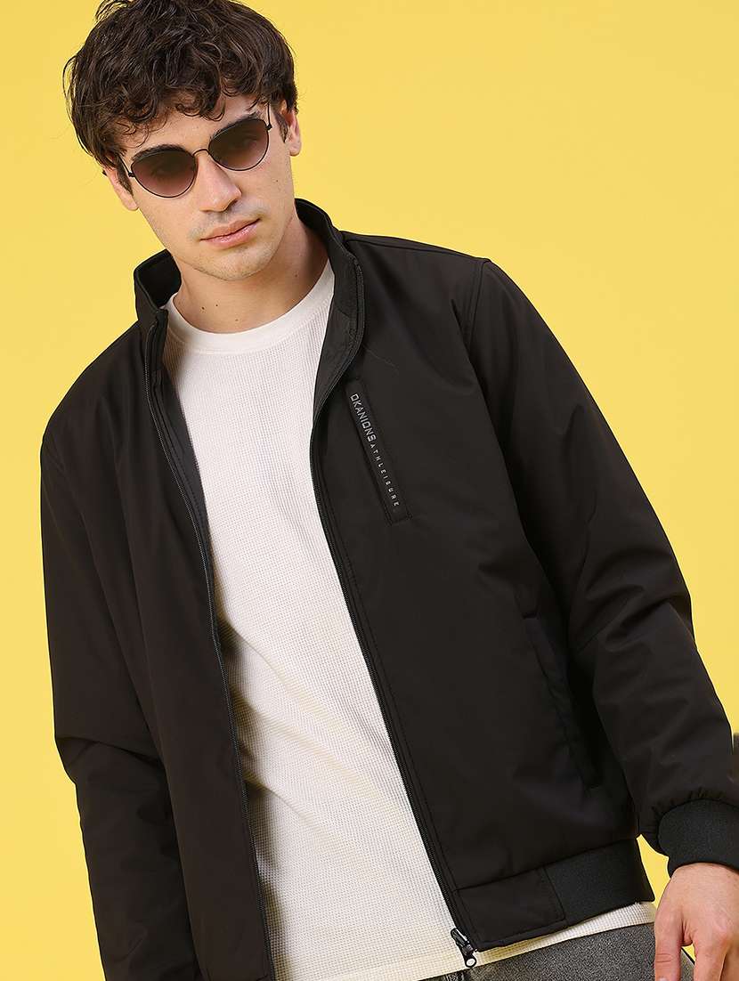 men solid long sleeve bomber jacket