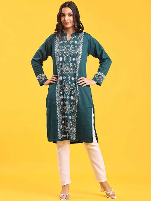 women long sleeve straight woolen kurta - 22018081 -  Standard Image - 0