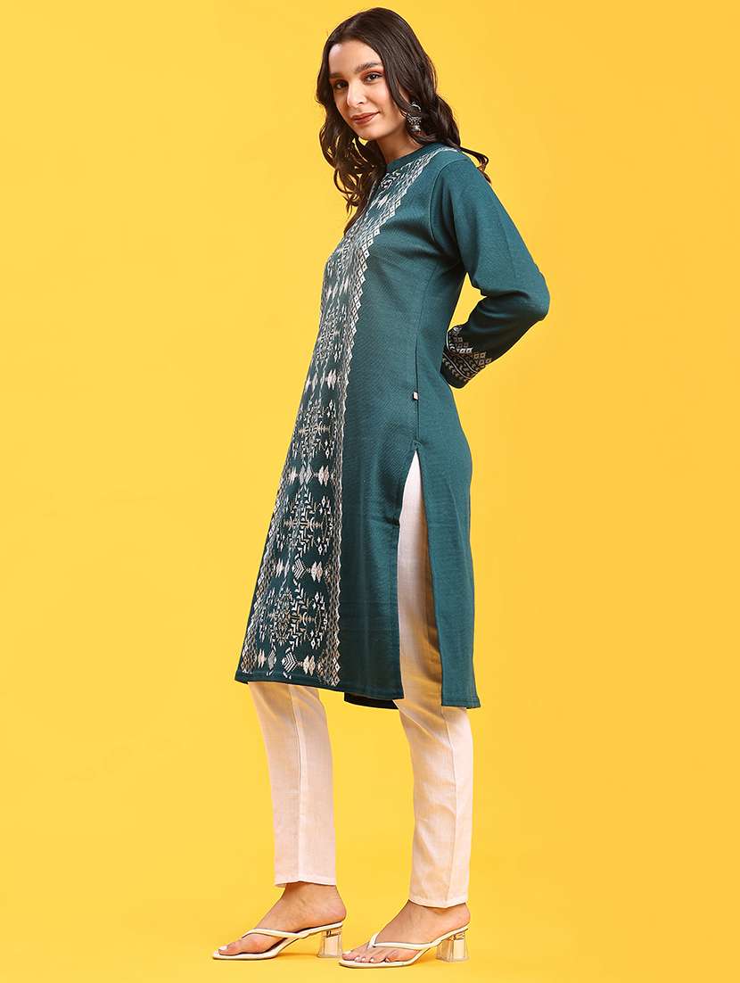 women long sleeve straight woolen kurta - 22018081 -  Standard Image - 3