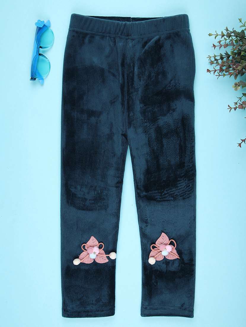 girls solid mid rise winterwear leggings