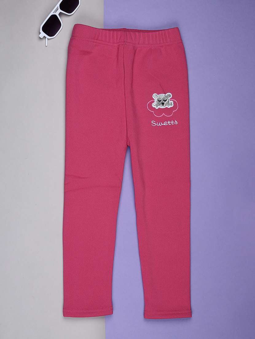girls solid mid rise winterwear leggings