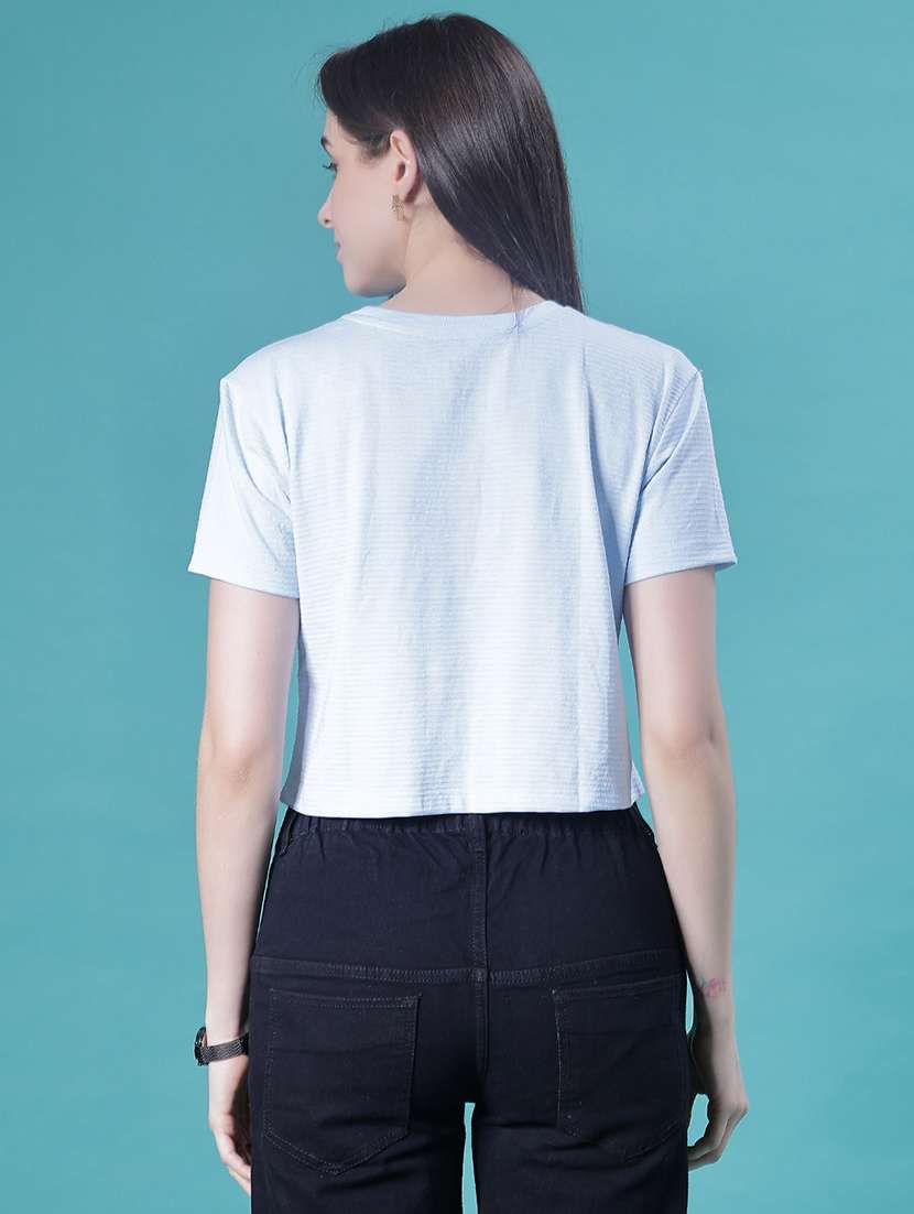 women solid short sleeve crop t-shirt - 22018107 -  Standard Image - 3