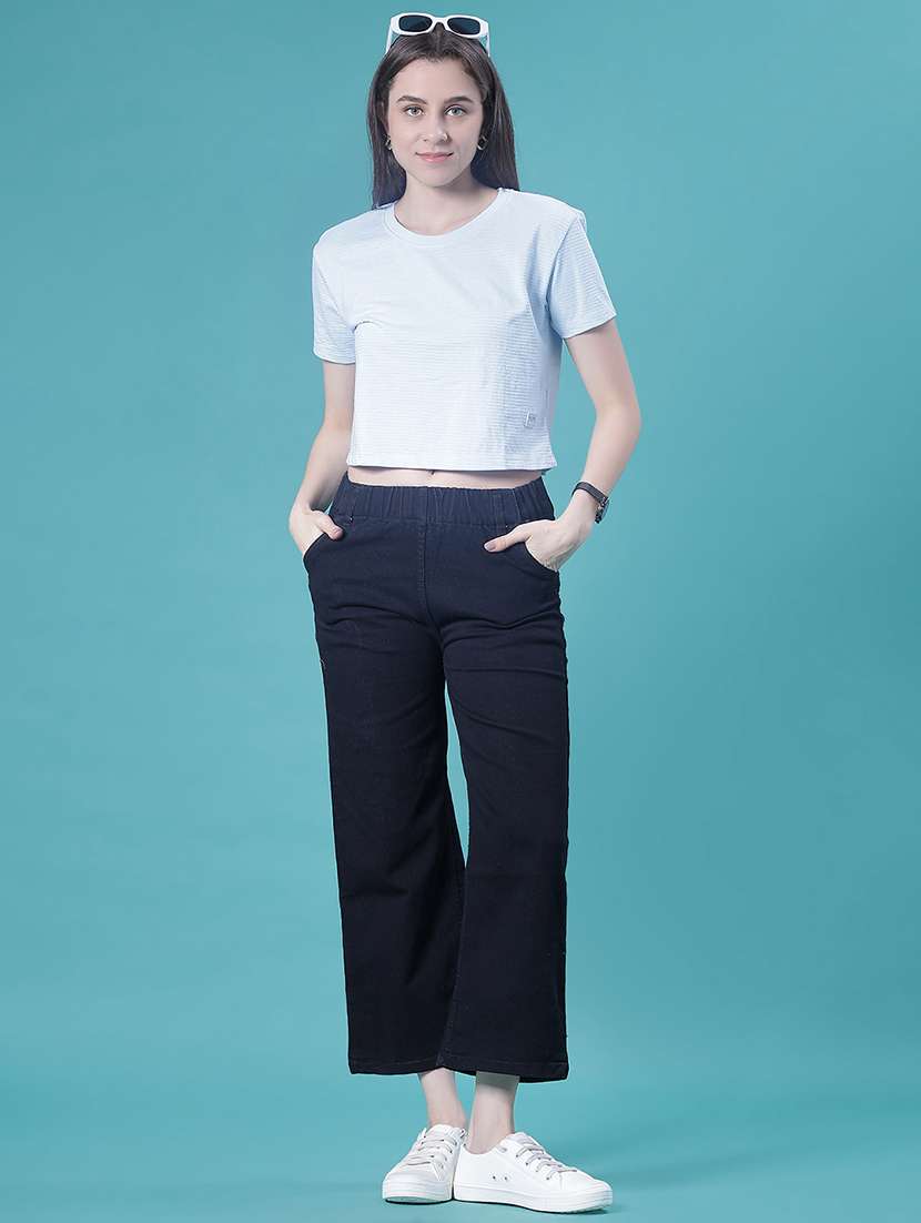 women solid short sleeve crop t-shirt - 22018107 -  Standard Image - 5