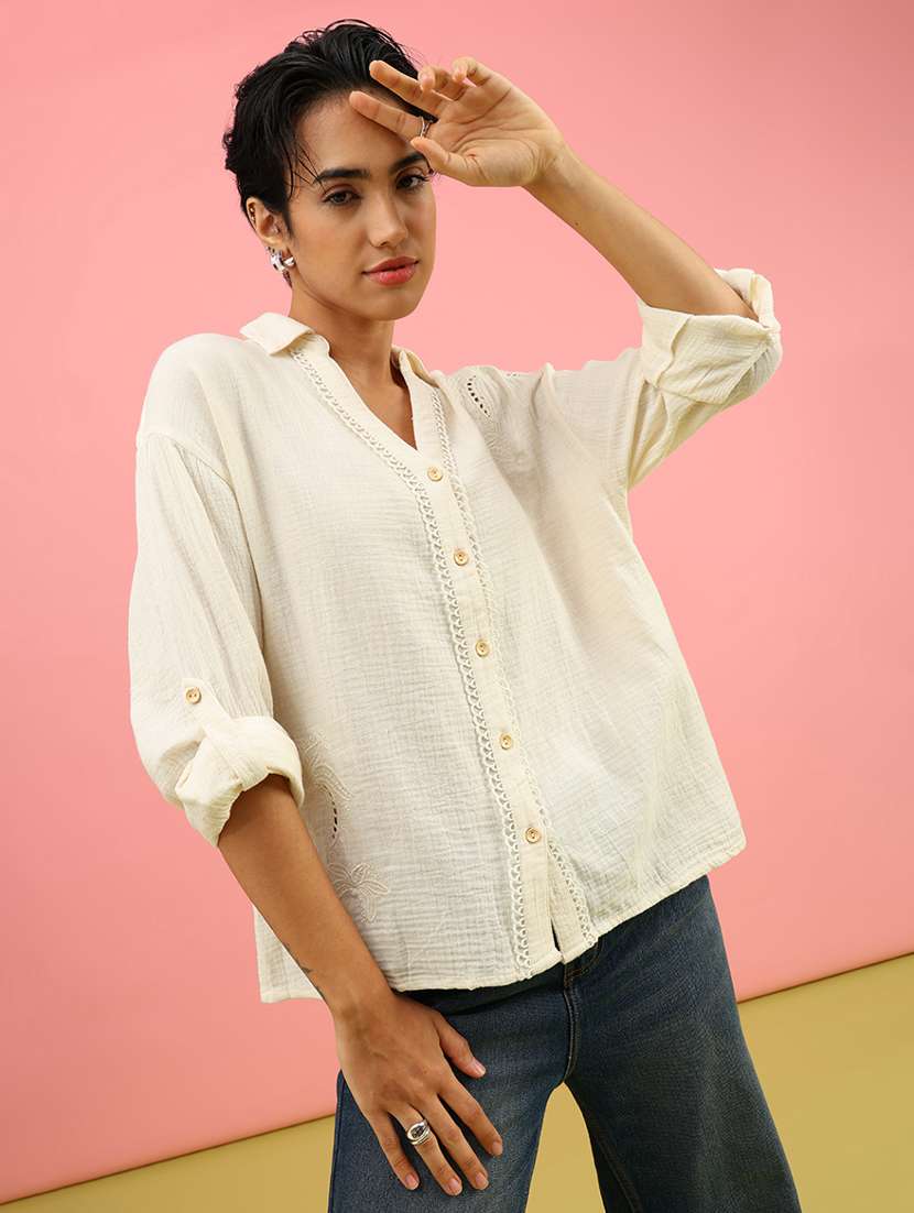 women solid with work long sleeve regular fit shirt