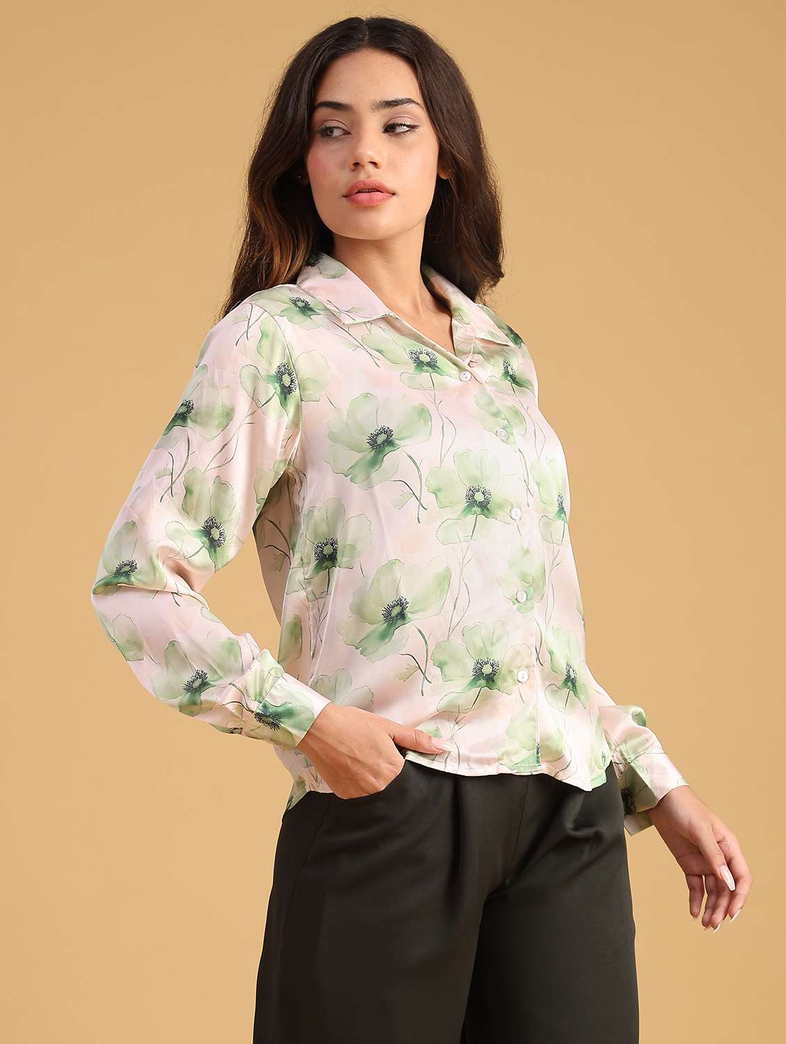 women printed collared long sleeve regular shirt - 22018160 -  Standard Image - 3