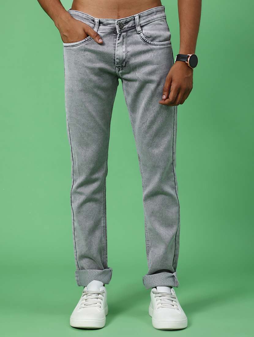 men plain mid rise full length jeans