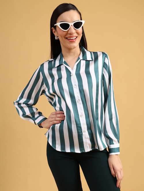 women striped long sleeve collared regular shirt - 22018188 -  Standard Image - 0