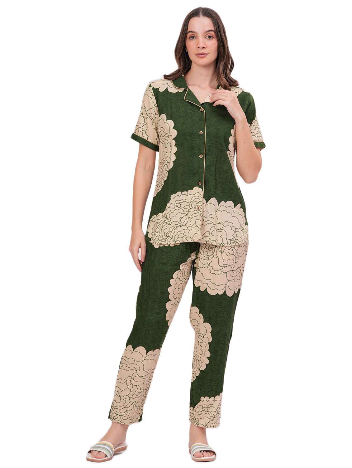 green rayon pyjama set nightwear - 22018210 - Zoom Image - 0