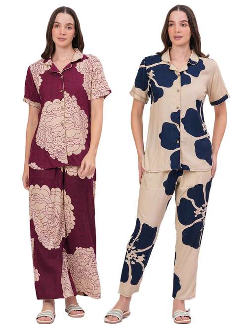 women pack of 2 printed nightwear pyjama set - 22018212 -  Standard Image - 0