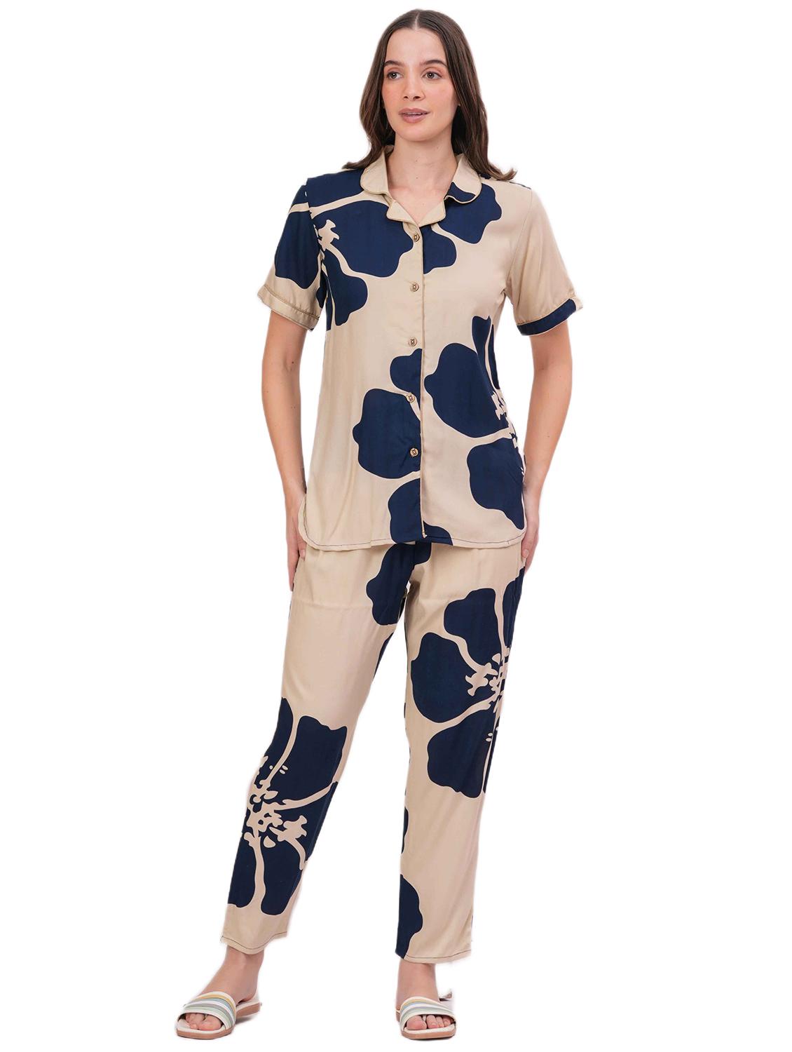 women printed short sleeve nightwear pyjama set